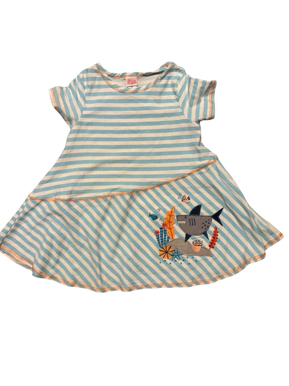 Ruffle Butts Light Blue & White Striped Shark Detail Tunic Sleeveless Top Size 7